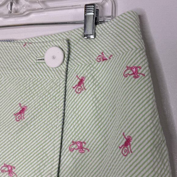 Lilly Pulitzer Skirt Womens 12 Green Reversible Seersucker Monkey Embroidered - Picture 2 of 8